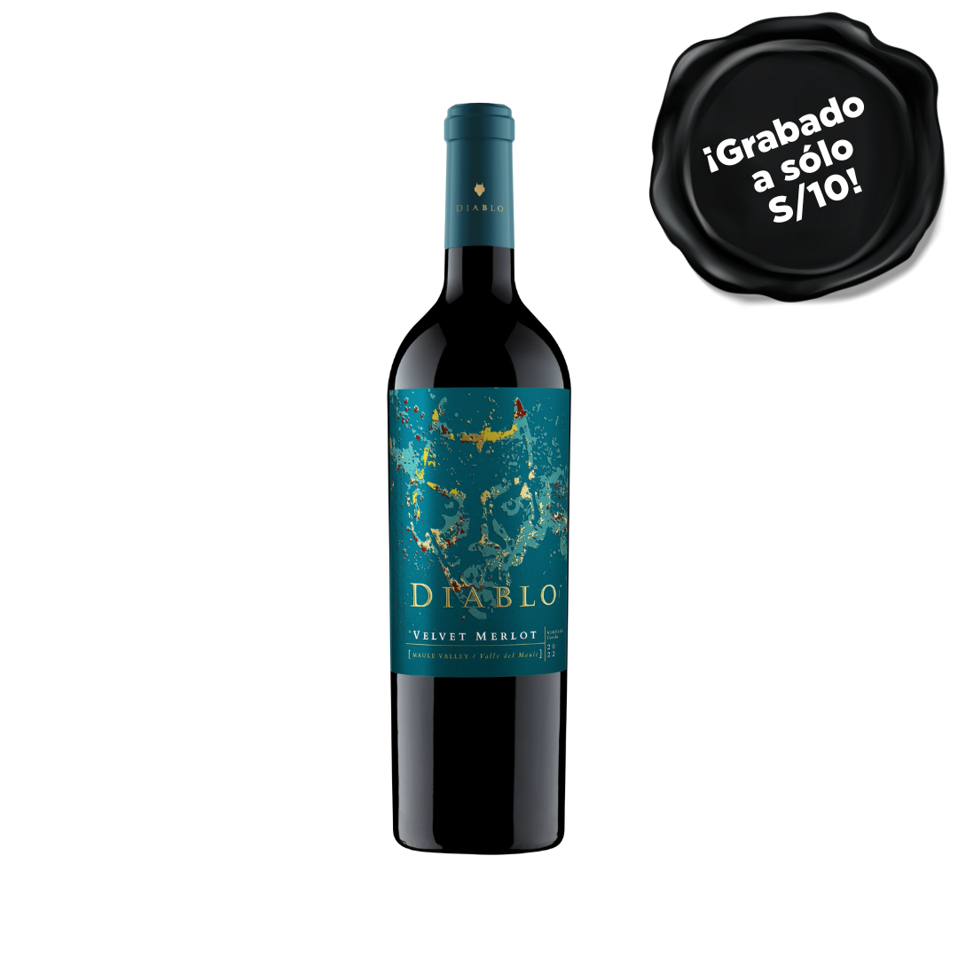 Vino DIABLO Velvet Merlot x 750ml. GRABADO A S/10