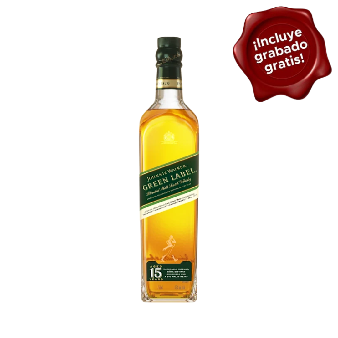 Whisky JOHNNIE WALKER Green Label Botella 750ml. CON GRABADO GRATIS