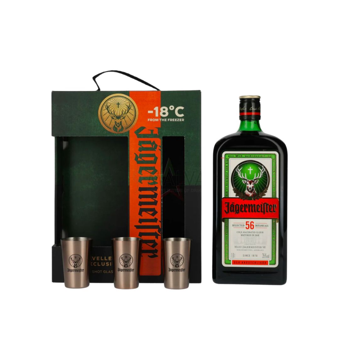 Licor JAGERMEISTER Con Vasos de Shot 1L