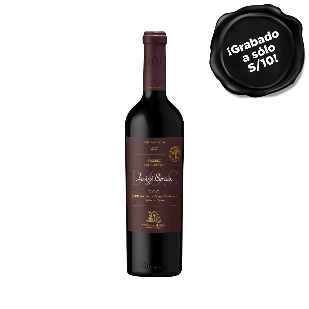 Vino LUIGI BOSCA DE SANGRE Malbec DOC Botella 750ml. GRABADO A S/10