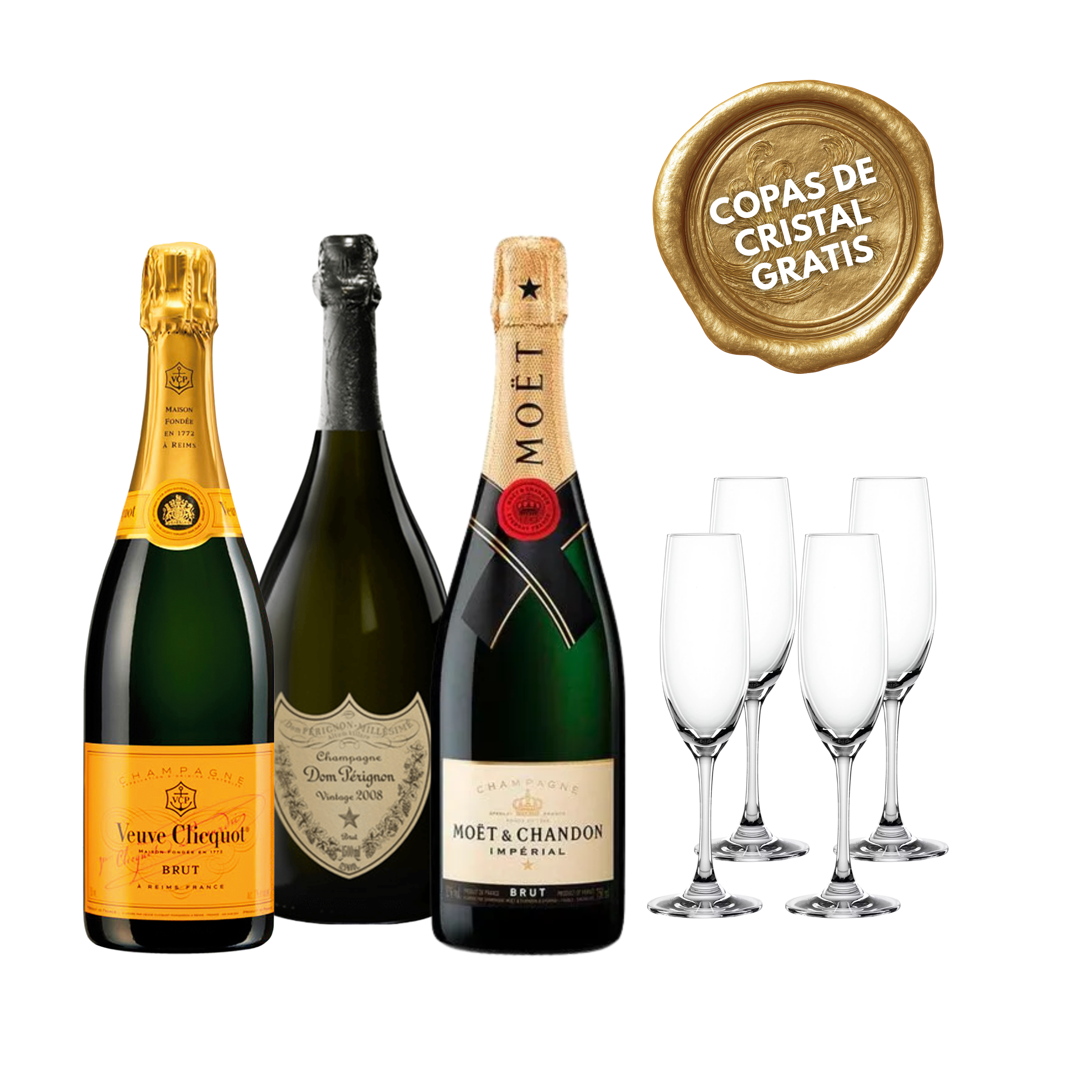 PACK #7: CHAMPAGNES + 4 COPAS CRISTAL GRATIS