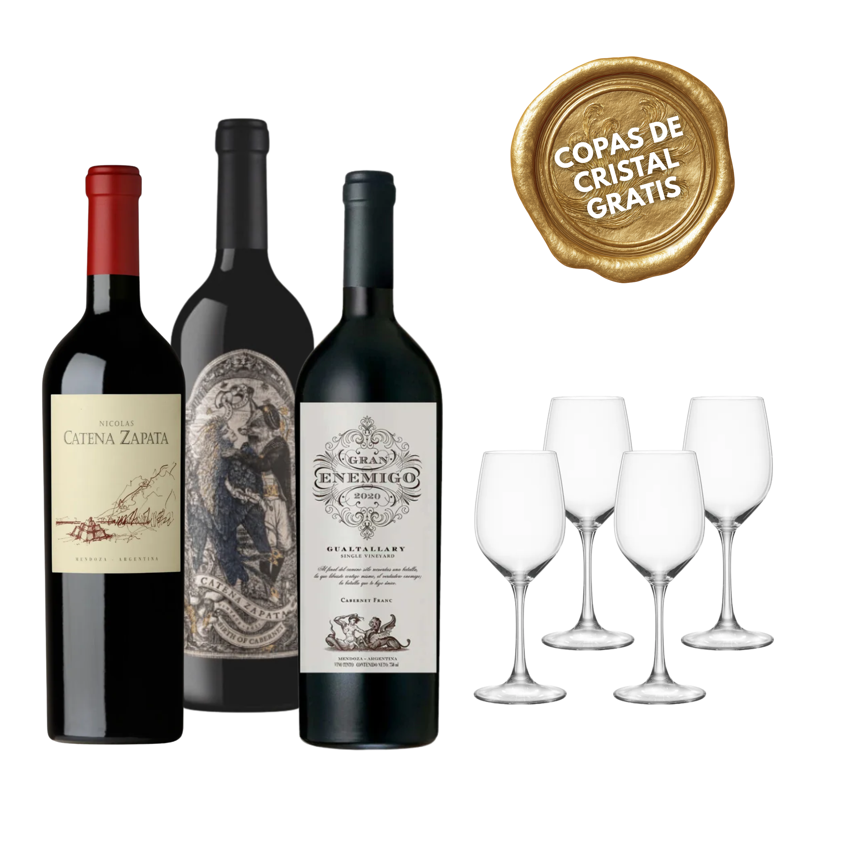 PACK #3: VINOS ARGENTINOS + 4 COPAS CRISTAL GRATIS
