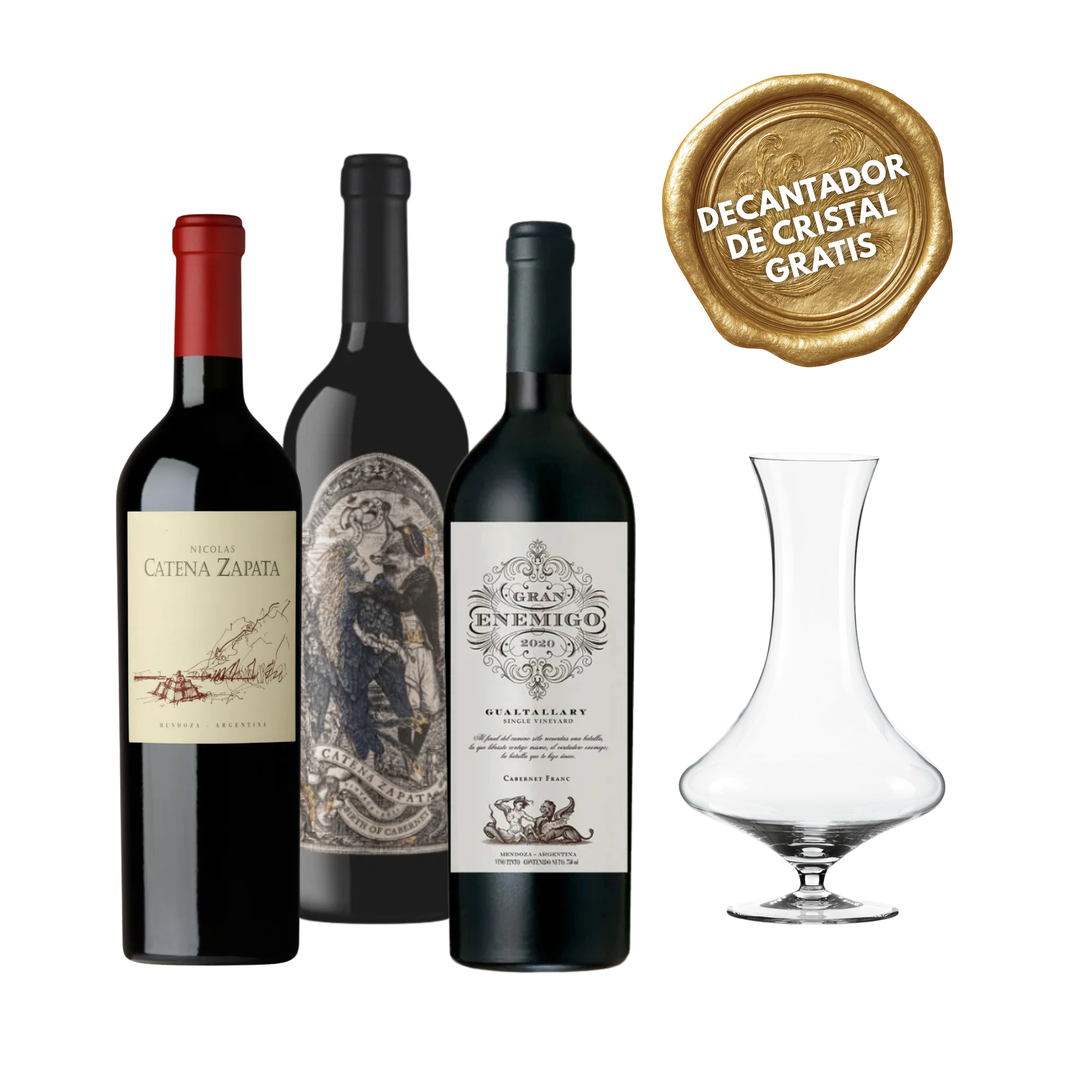 PACK #3: VINOS ARGENTINOS + DECANTADOR CRISTAL GRATIS