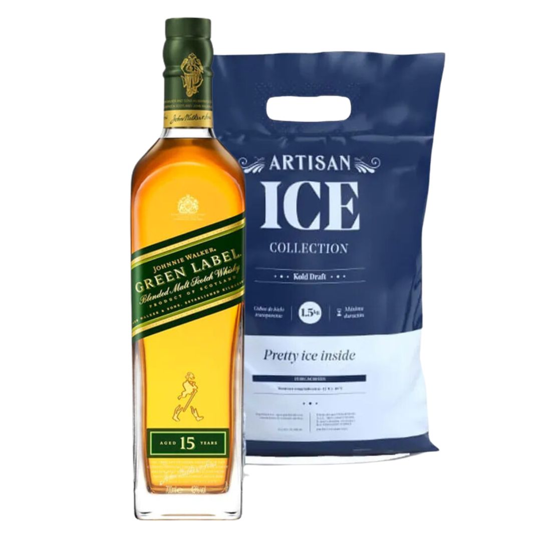 Whisky Johnnie Walker Green Label + Hielo Artisan 1.5kg