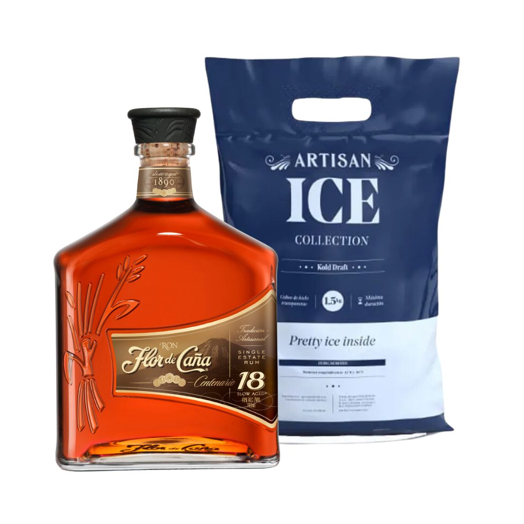 Ron Flor de Caña 18 + Hielo Artisan 1.5kg