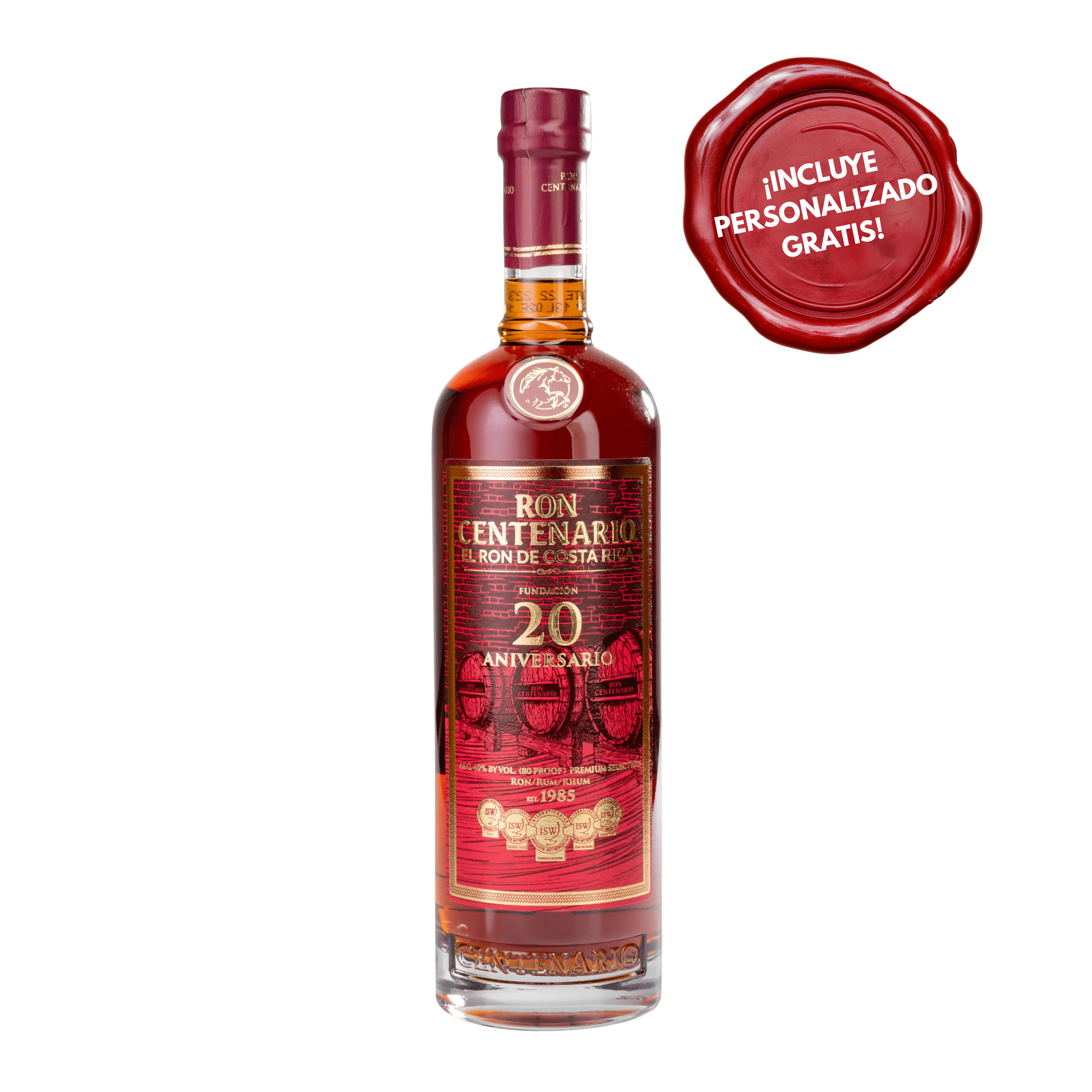 Ron CENTENARIO 20 años Botella 750ml. PERSONALZAIDO GRATIS