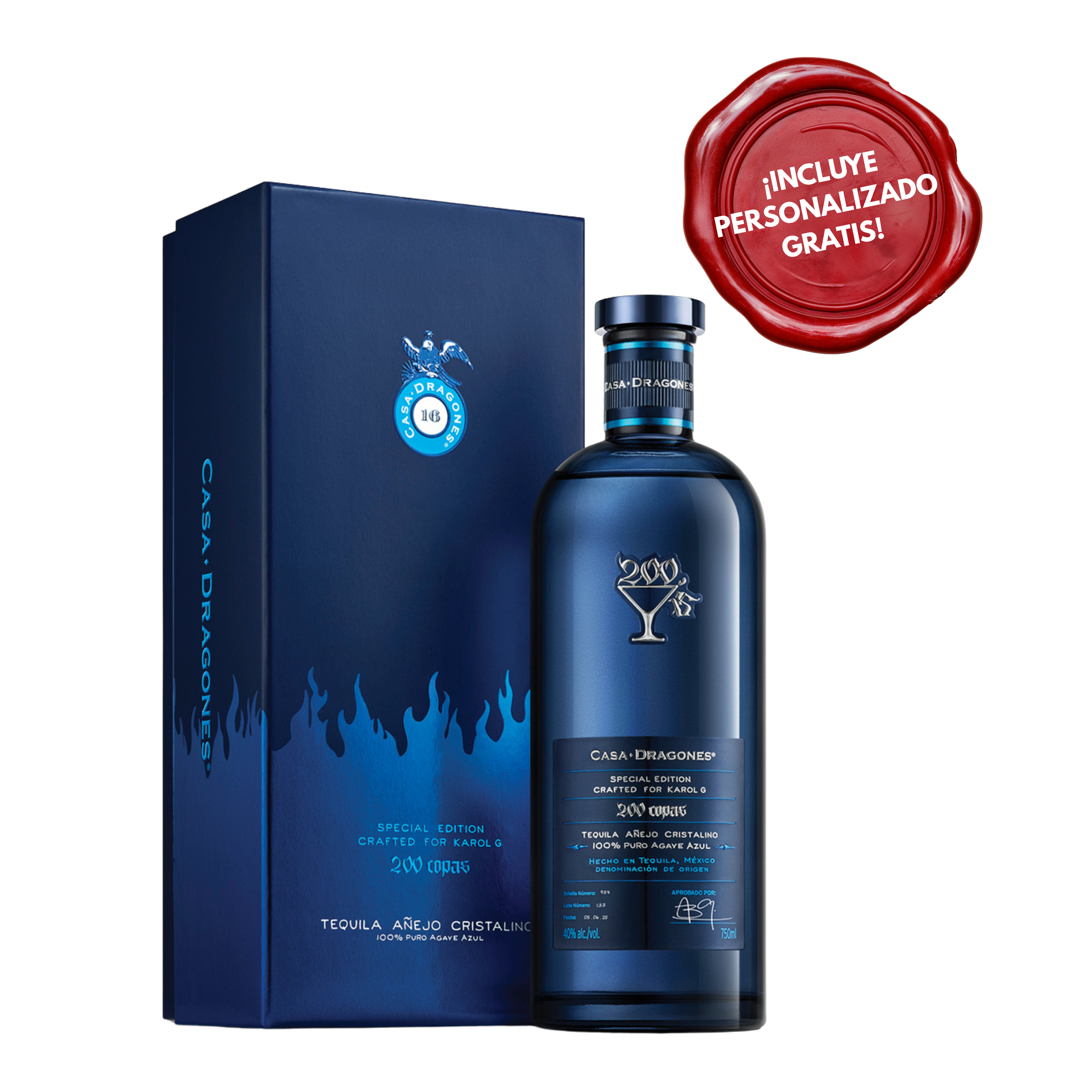 Tequila Casa dragones 200 copas By karol G x 700ml. PERSONALIZADO GRATIS