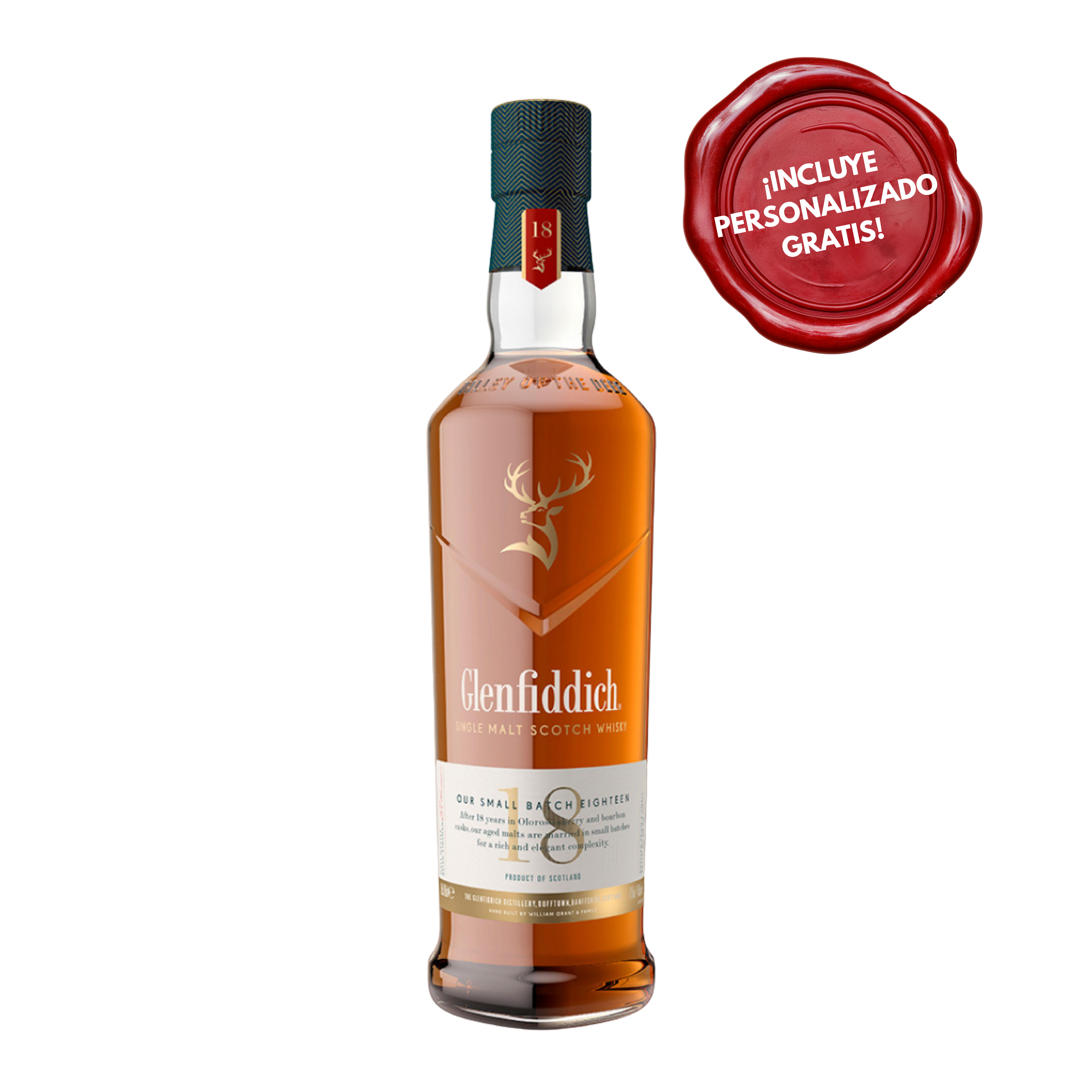 Whisky GLENFIDDICH 18 Años Botella 750ml. PERSONALIZADO GRATIS