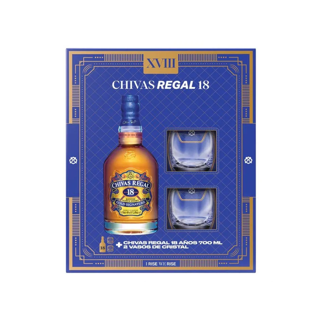 Whisky Chivas Regal 18 Años Botella 700ml + 2 Vasos