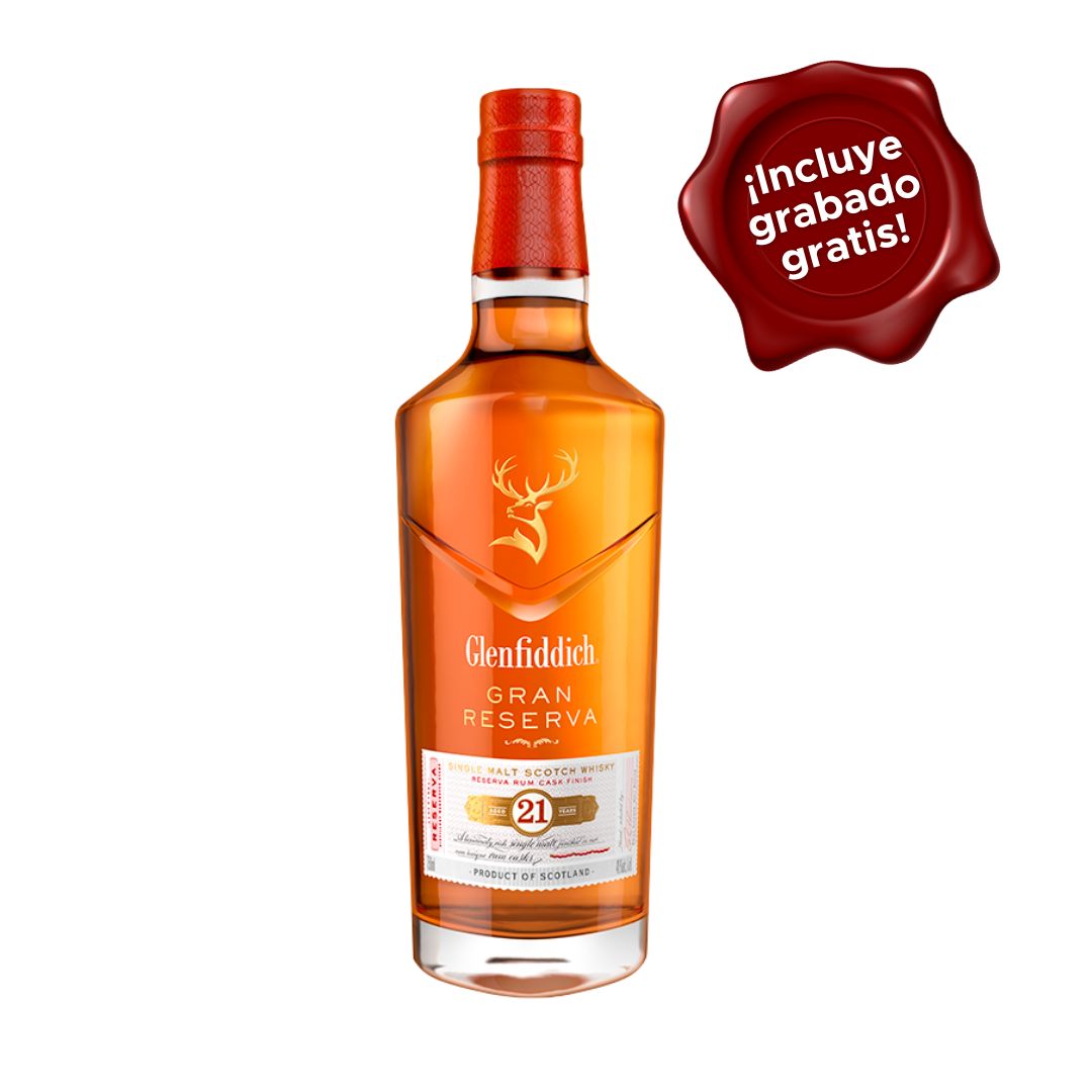 Whisky Glenfiddich 21 años (Botella de 750ml). CON GRABADO GRATIS