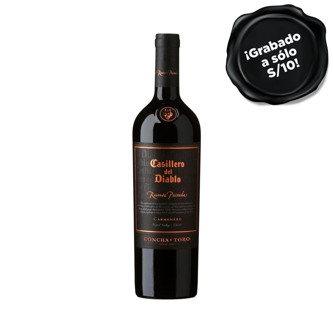 Vino CASILLERO DEL DIABLO Reserva Privada Cabernet Sauvignon x 750ml. GRABADO A S/10