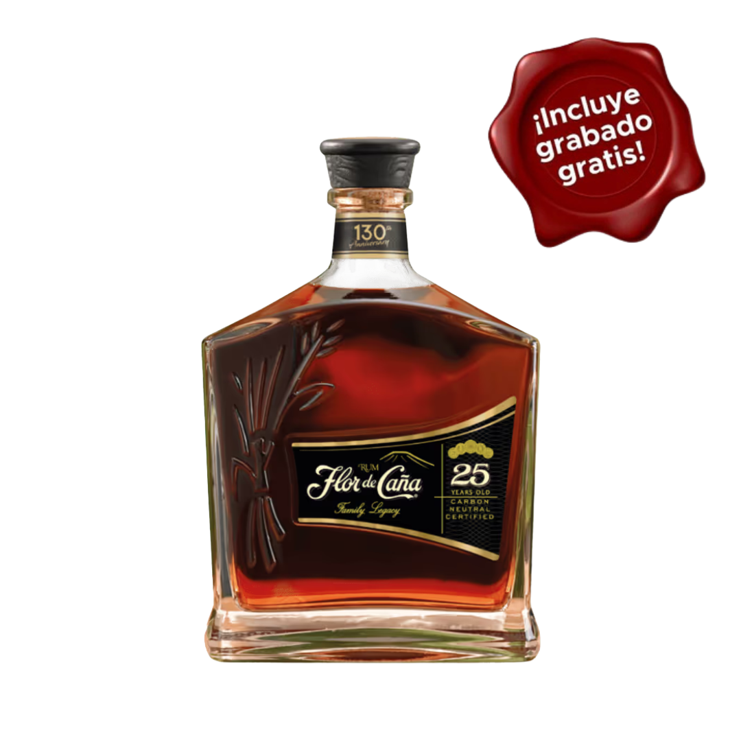 Ron FLOR DE CAÑA 25 Años Botella 750ml. CON GRABADO GRATIS