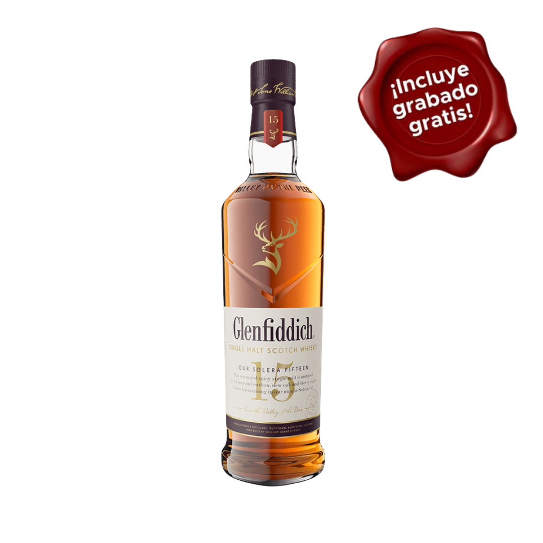 Whisky GLENFIDDICH 15 Años Botella 750ml. CON GRABADO GRATIS