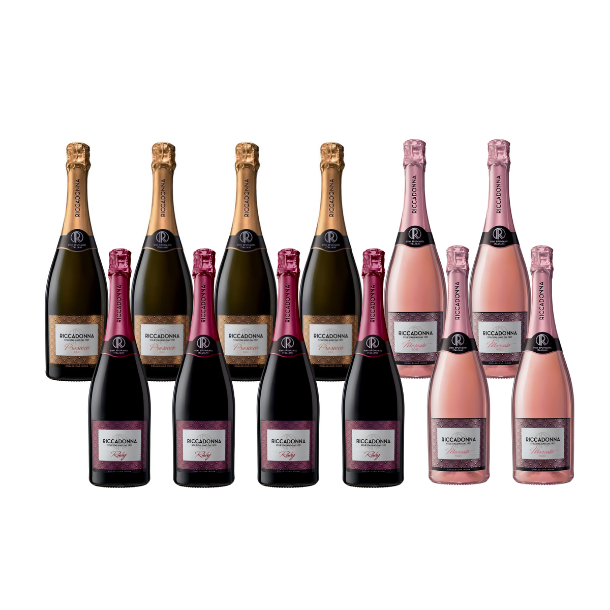 PACK CUOTAS: 4 Espumante RICCADONNA Ruby + 4 Espumante RICCADONNA Moscato Rose + 4 Espumante RICCADONNA Prosecco Botella 750ml