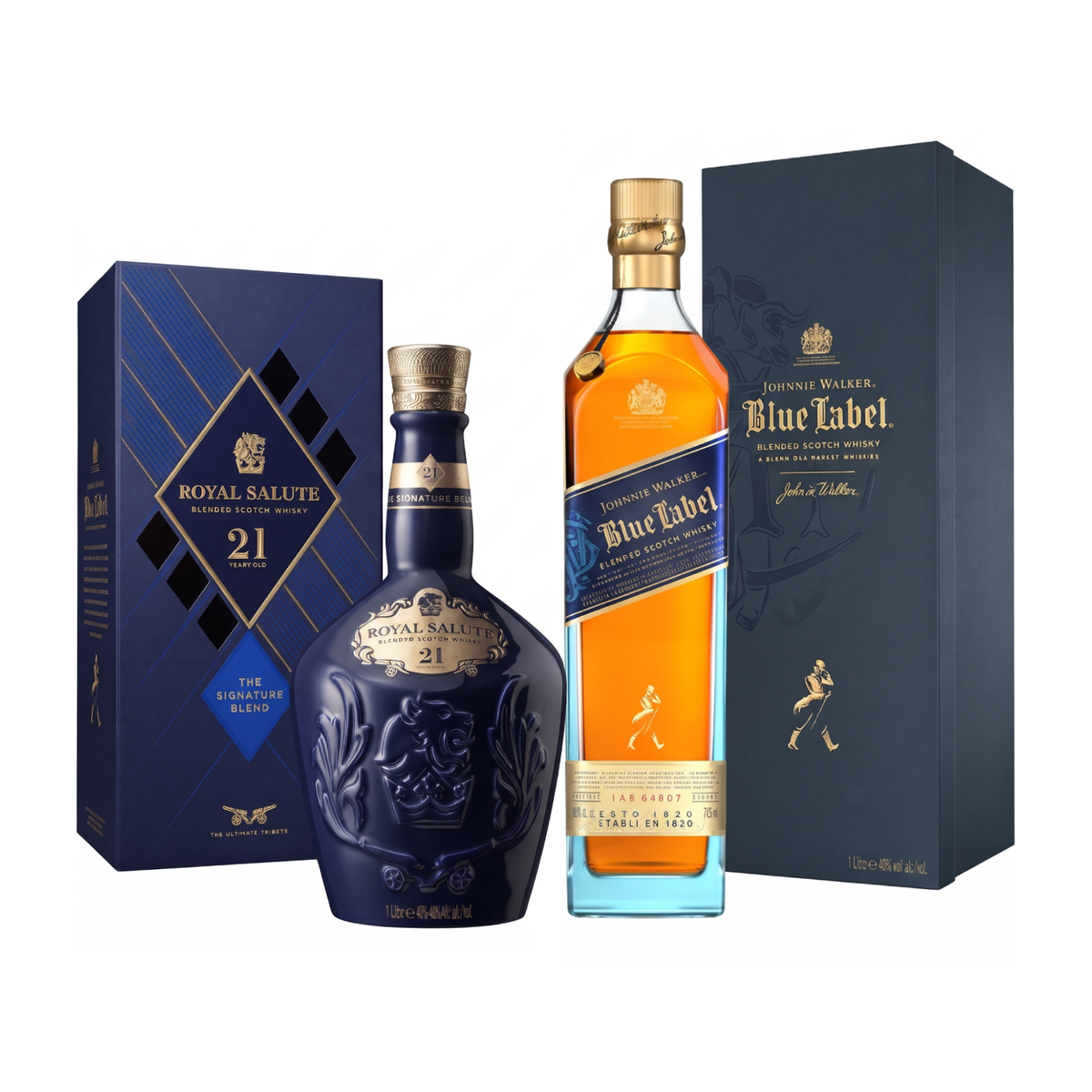 PACK CUOTAS: Whisky JOHNNIE WALKER Blue Label Botella 750ml + Whisky CHIVAS Royal Salute 21 Años Botella 700ml