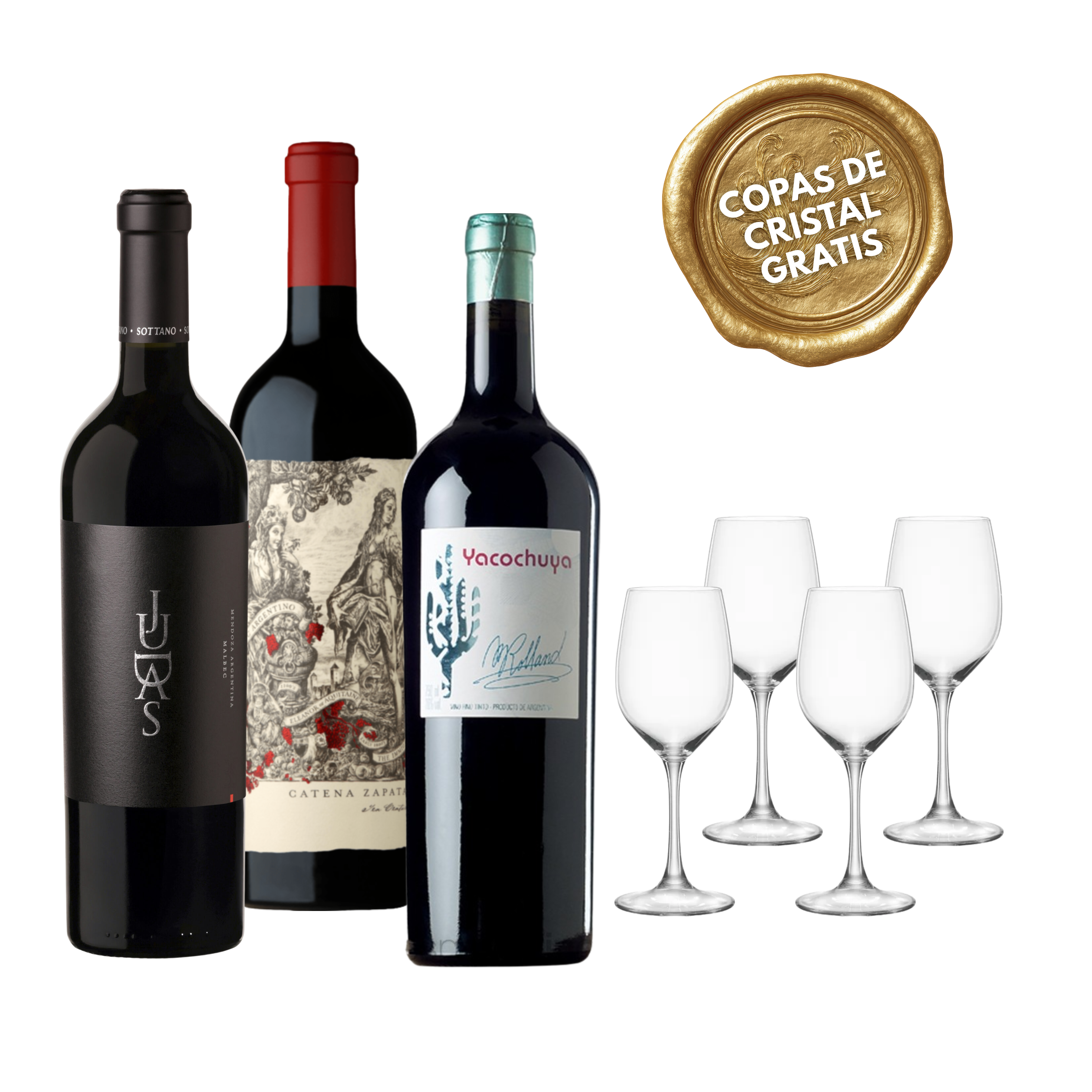 PACK #1:  VINOS ARGENTINO + 4 COPAS CRISTAL GRATIS
