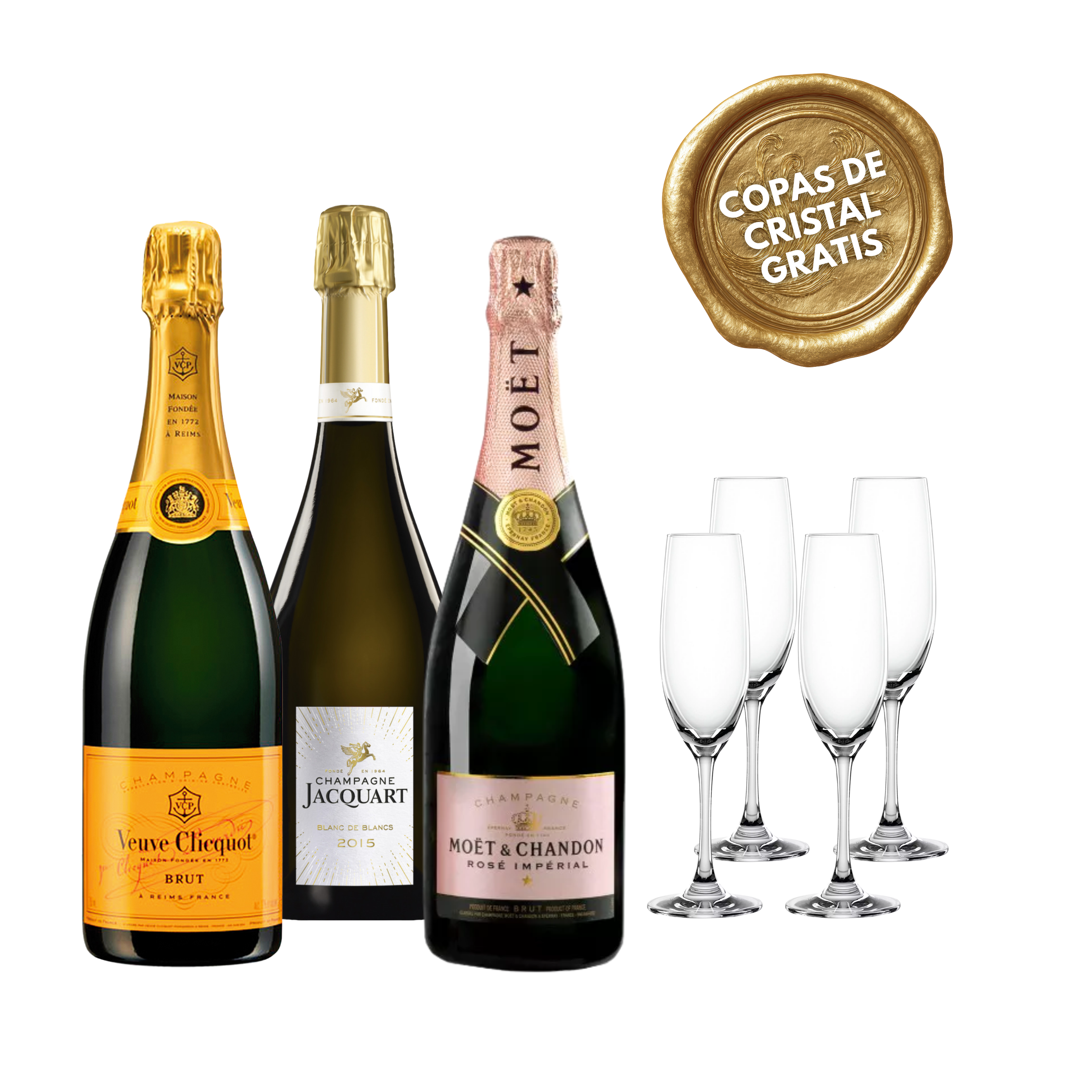 PACK #8:  CHAMPAGNES + 4 COPAS CRISTAL GRATIS