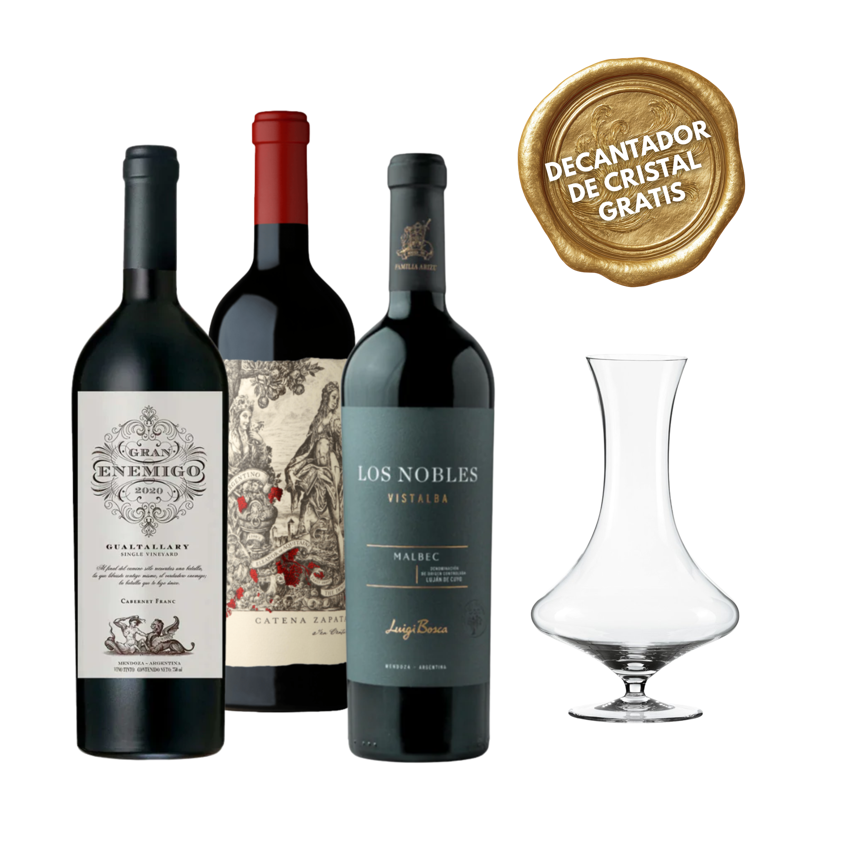 PACK #5:  VINOS ARGENTINOS + DECANTADOR CRISTAL GRATIS