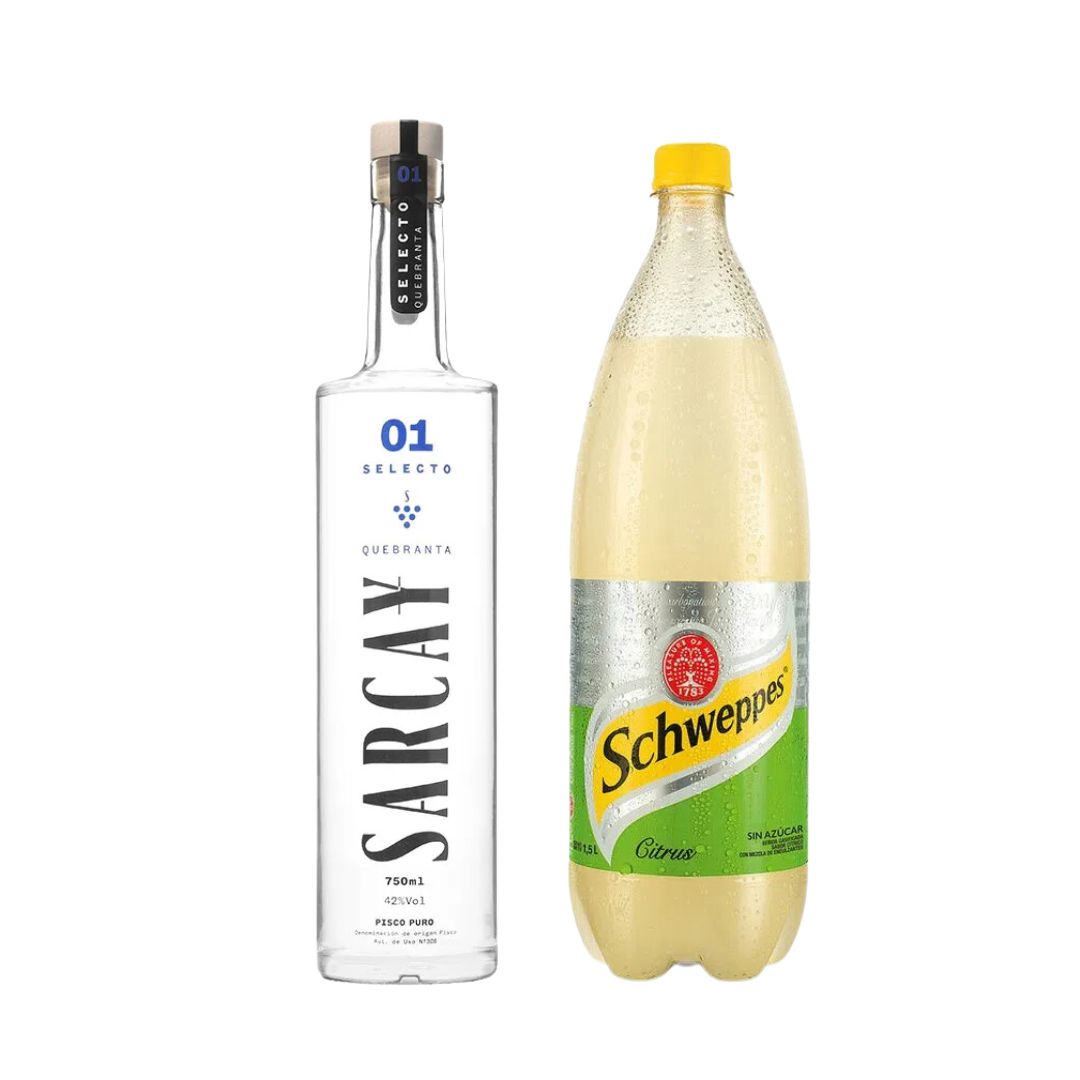 Pisco Sarcay Selecto Quebranta + Schweppes Citrus 1.5 lt