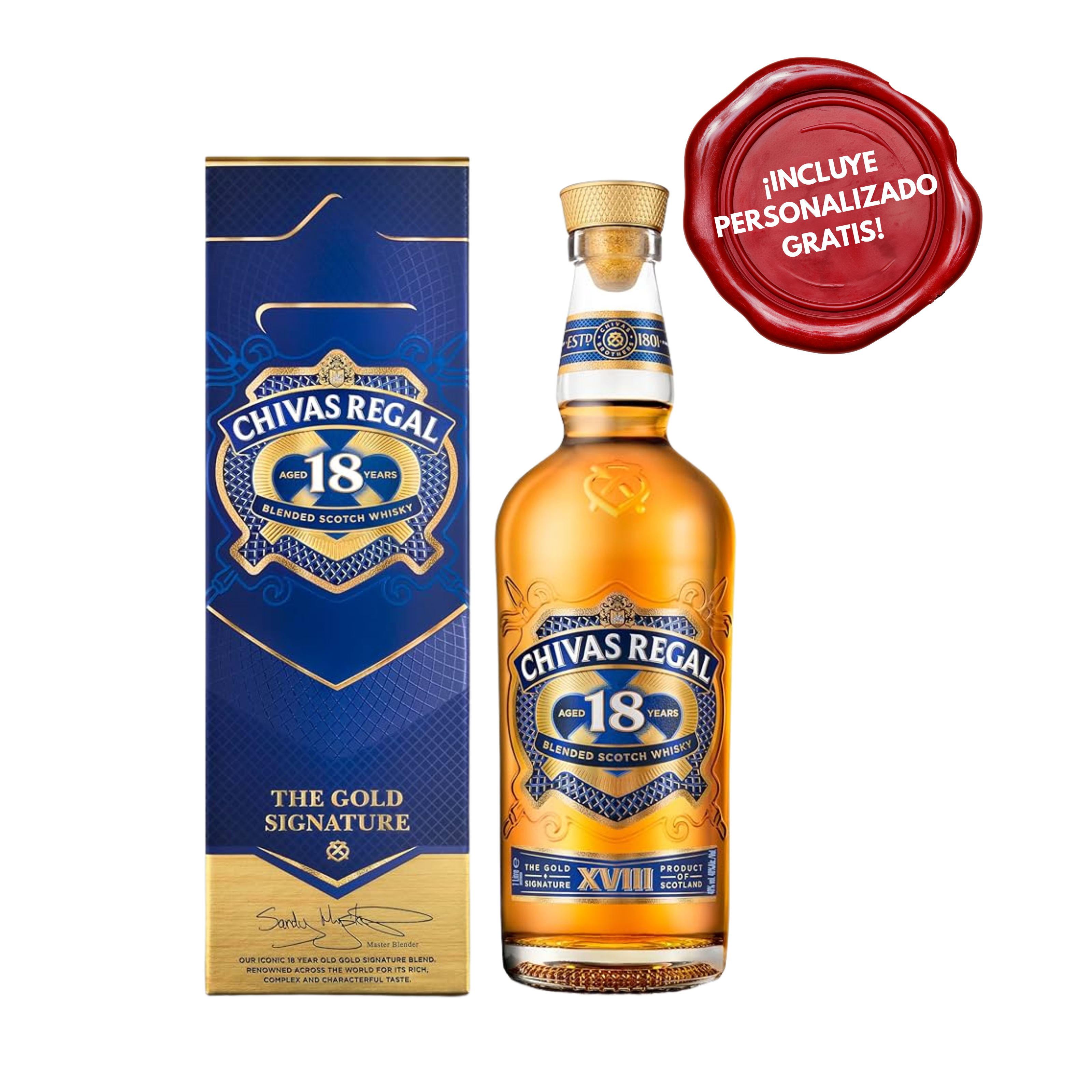 Whisky CHIVAS REGAL 18 Años Botella 700ml. PERSONALIZADO GRATIS