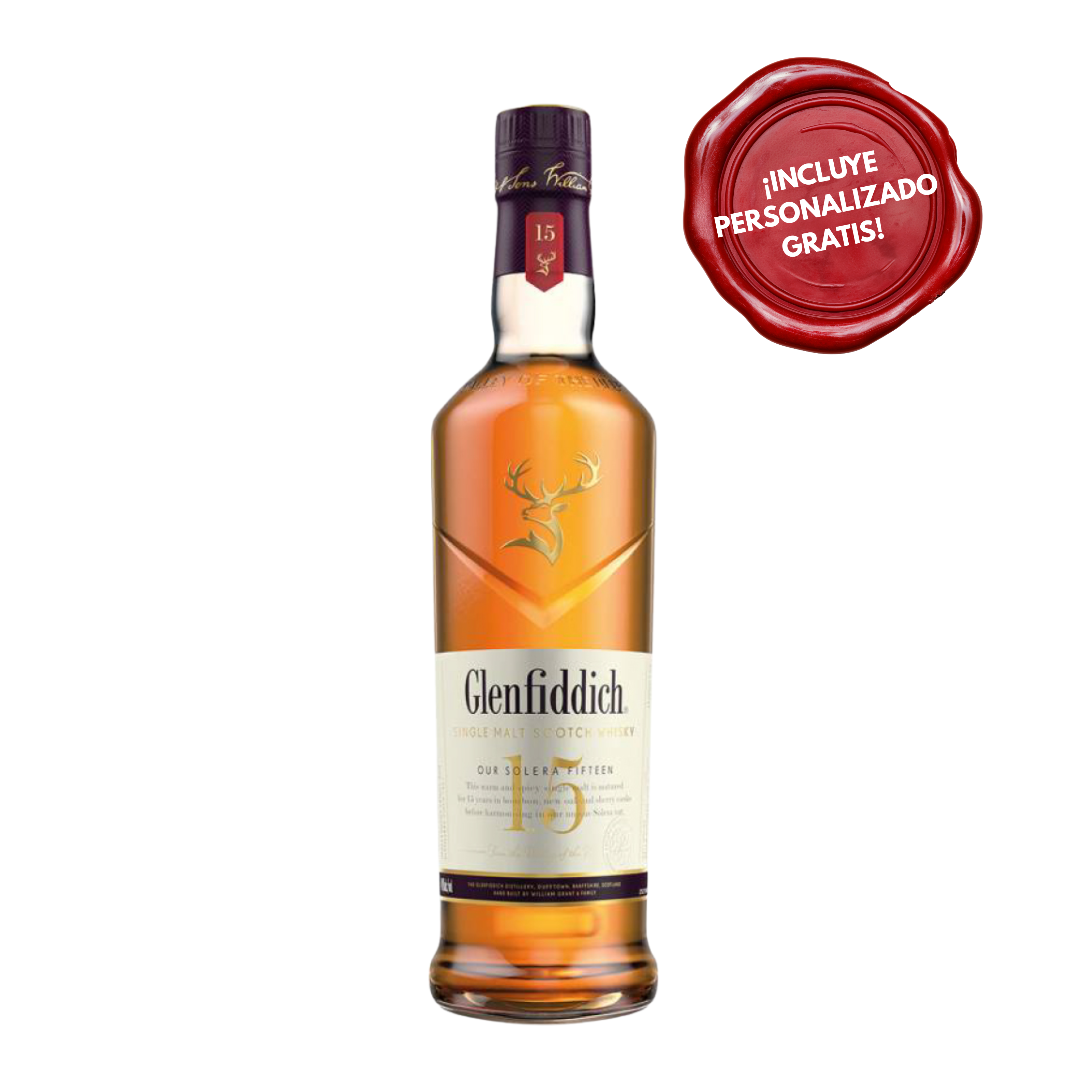 Whisky GLENFIDDICH 15 Años Botella 750ml. PERSONALIZADO GRATIS