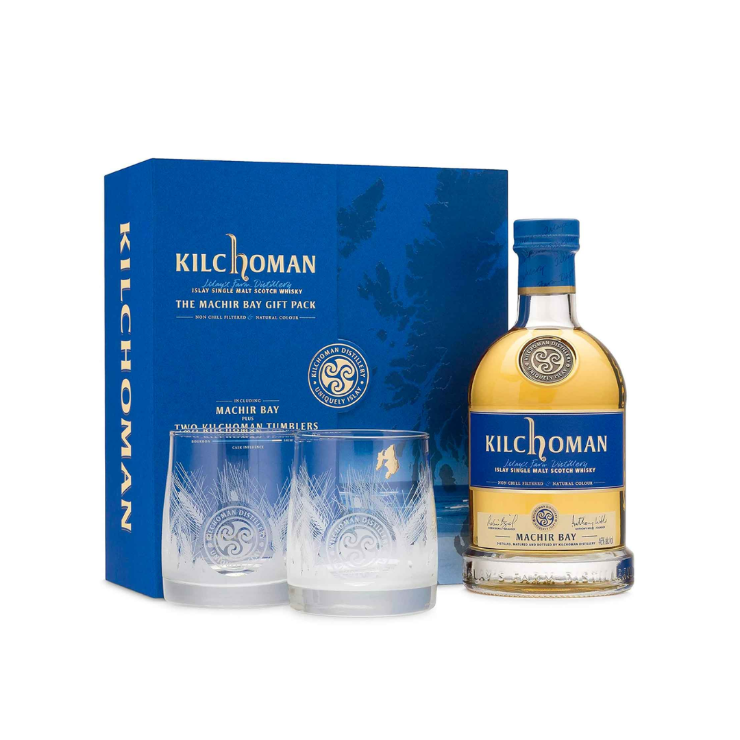 KILCHOMAN MACHIR BAY ISLAY SINGLE MALT X 750 ML + 2 VASOS