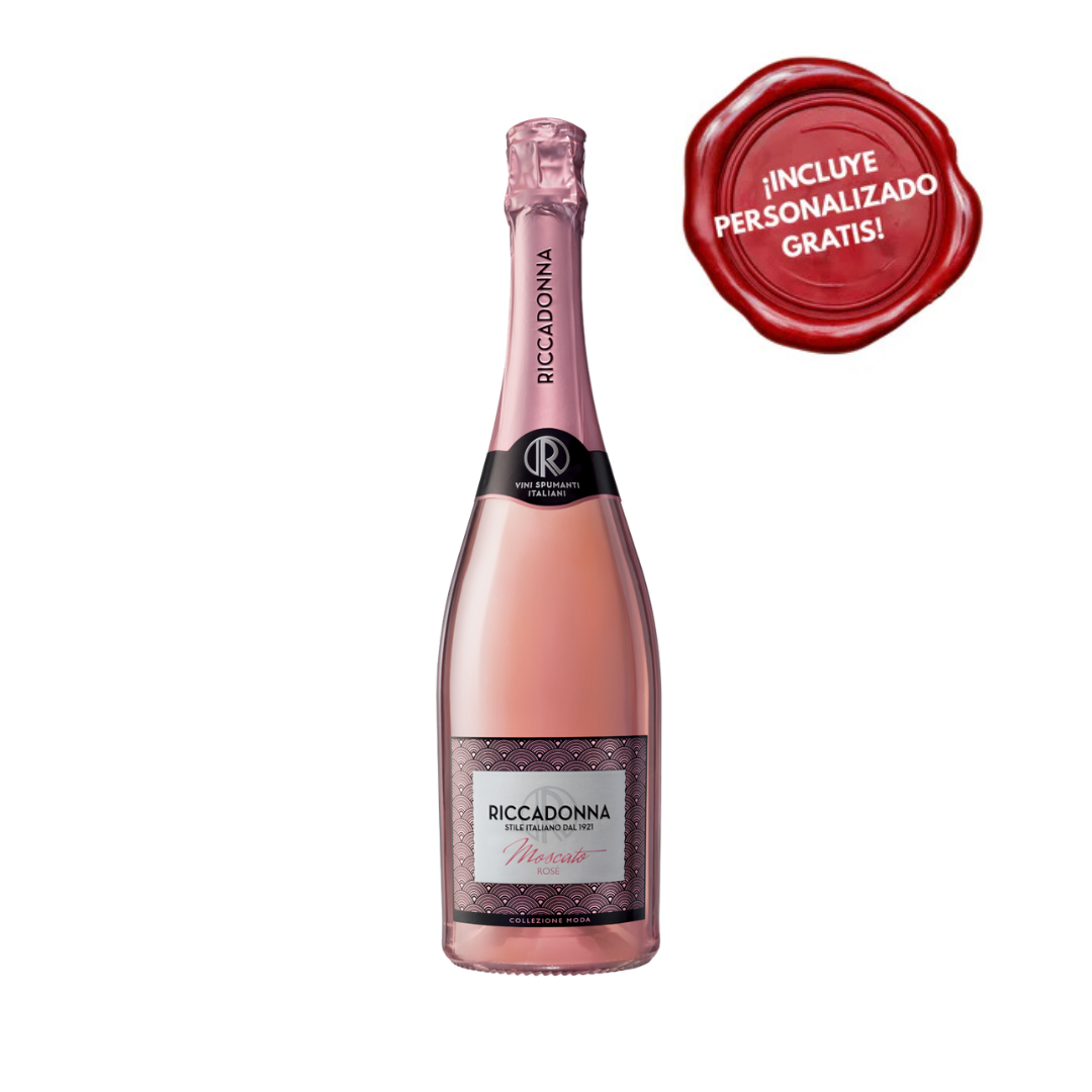 Espumante RICCADONNA Moscato Rose Botella 750ml. PERSONALIZADO GRATIS